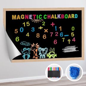 Magnetic Chalkboard Contact Paper, 50 x 18 Inch Self Adhesive Magnetic Board for Wall,Peel and Stick Magnetic Wallpaper, Blackboard with 50 Magnetic Letters, 12 Colors Chalk