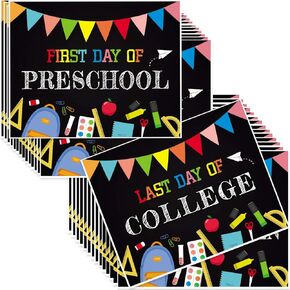 15 Pieces First and Last Day of School Chalkboard Photo Prop Signs Reusable Double-Side Back to School Photo Booth Props for Preschool Pre-K Kindergarten 1st-6th, 8th-12th Grades to College