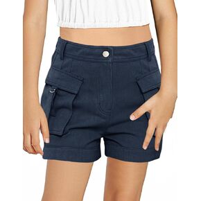 Minthunter Girls' Casual High Waist Cargo Shorts with Pockets Summer Short Hot Pants