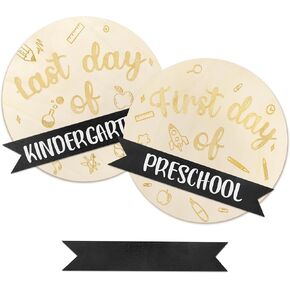 First and Last Day of School Board - Double Sided Back to School First Day of School Sign Round Reversible 1st Day of Preschool Kindergarten Sign Reusable Kids School Chalkboard Photo Props
