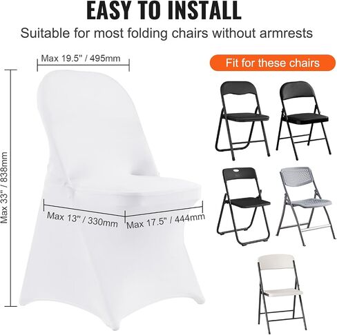 VEVOR White Stretch Spandex Chair Covers - 12 PCS, Folding Kitchen Chairs Cover, Universal Washable Slipcovers Protector, Removable Chair Seat Covers, for Wedding Party Dining Room Banquet Event in Saudi Arabia