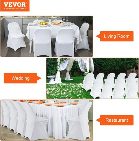 VEVOR White Stretch Spandex Chair Covers - 12 PCS, Folding Kitchen Chairs Cover, Universal Washable Slipcovers Protector, Removable Chair Seat Covers, for Wedding Party Dining Room Banquet Event in Saudi Arabia