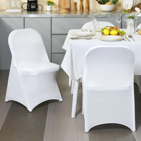VEVOR White Stretch Spandex Chair Covers - 12 PCS, Folding Kitchen Chairs Cover, Universal Washable Slipcovers Protector, Removable Chair Seat Covers, for Wedding Party Dining Room Banquet Event in Saudi Arabia
