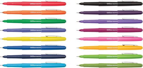 أقلام مسامية ذات أطراف لباد من العلامة التجارية Office Depot®، نقطة متوسطة، 1.0 مم، ألوان متنوعة، عبوة من 16 قلمًا in Saudi Arabia