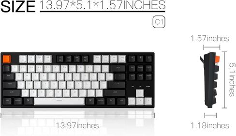 لوحة المفاتيح الميكانيكية السلكية Keychron C1 Mac Layout، Gateron G Pro Red Switch، Tenkeyless 87 Keys ABS keycaps لوحة مفاتيح الكمبيوتر لأجهزة الكمبيوتر المحمول التي تعمل بنظام Windows PC، إضاءة خلفية بيضاء، كابل USB-C من النوع C in Kuwait