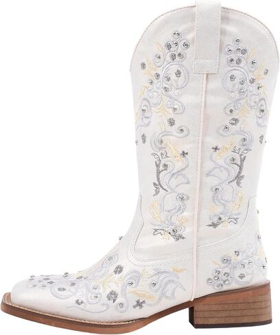 SheSole Women's Cowboy Boots Square Toe Rhinestone Mid Calf Floral Western Boot Fashion Cowgirl Shoes in Saudi Arabia