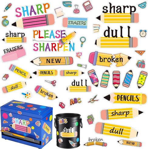 Mifoci 12 Sheets Sharp and Dull Pencil Sticker for Pencil Holders Pencil Organization Stickers Pencils Vinyl Sticker Set Back to School Teacher Stickers for Classroom Teacher Supplies in Saudi Arabia
