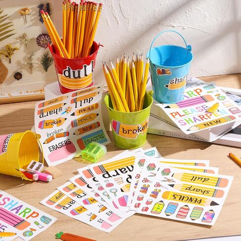 Mifoci 12 Sheets Sharp and Dull Pencil Sticker for Pencil Holders Pencil Organization Stickers Pencils Vinyl Sticker Set Back to School Teacher Stickers for Classroom Teacher Supplies in Saudi Arabia