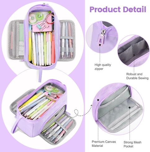 Pencil Case Large Pencil Pouch for Girls, Aesthetic Pencil Box Pencil Bag Organizer for School Student Office Supplies, Back to School Supplies Gifts(Purple Color) in Saudi Arabia