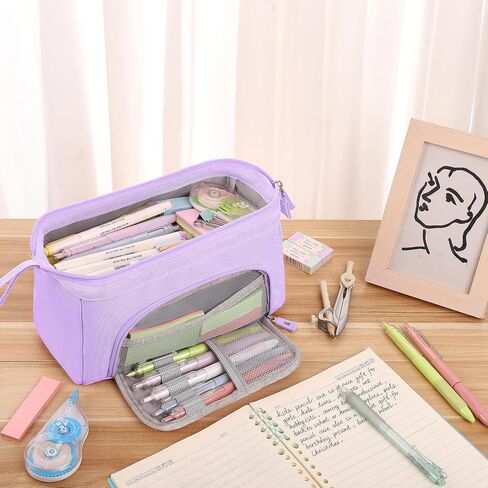 Pencil Case Large Pencil Pouch for Girls, Aesthetic Pencil Box Pencil Bag Organizer for School Student Office Supplies, Back to School Supplies Gifts(Purple Color) in Saudi Arabia