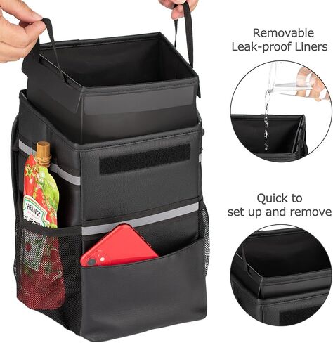 Car Trash Can with Lid and Storage Pockets,2-Gal Large Capacity Multipurpose Car Garbage Can,Car Garbage Bag Hanging with Strap, Car Trash Bin for Any Cars, Sedans, SUV's & Trucks in Saudi Arabia