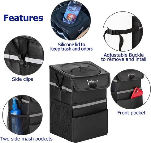 Car Trash Can with Lid and Storage Pockets,2-Gal Large Capacity Multipurpose Car Garbage Can,Car Garbage Bag Hanging with Strap, Car Trash Bin for Any Cars, Sedans, SUV's & Trucks in Saudi Arabia