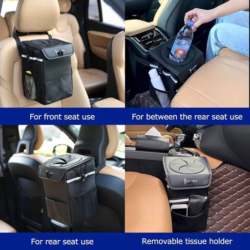 Car Trash Can with Lid and Storage Pockets,2-Gal Large Capacity Multipurpose Car Garbage Can,Car Garbage Bag Hanging with Strap, Car Trash Bin for Any Cars, Sedans, SUV's & Trucks in Saudi Arabia