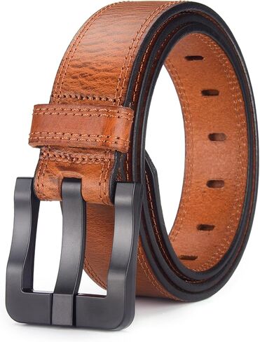Full Grain Leather Belts for Men Non Metal Nickel Free Tsa Approved Hypoallergenic Belt with Plastic Buckle 38mm Wide in Kuwait