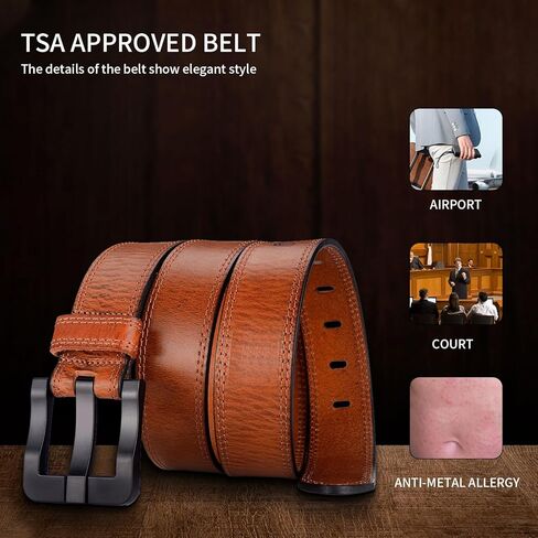 Full Grain Leather Belts for Men Non Metal Nickel Free Tsa Approved Hypoallergenic Belt with Plastic Buckle 38mm Wide in Kuwait