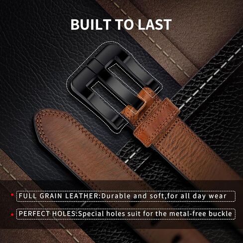 Full Grain Leather Belts for Men Non Metal Nickel Free Tsa Approved Hypoallergenic Belt with Plastic Buckle 38mm Wide in Kuwait