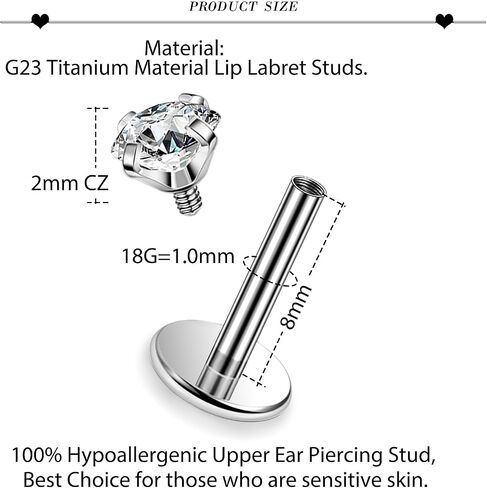 20G 18G 16G 14G ASTM F136 Titanium Surgical Steel Internal Thread Flat Back Earrings Lip Rings Labret Medusa Helix Tragus Cartilage Earring stud Piercing Jewelry for Women Men Silver Gold in Saudi Arabia