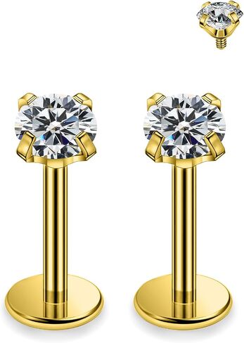 20G 18G 16G 14G ASTM F136 Titanium Surgical Steel Internal Thread Flat Back Earrings Lip Rings Labret Medusa Helix Tragus Cartilage Earring stud Piercing Jewelry for Women Men Silver Gold in Saudi Arabia