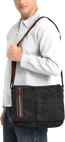 Vintage Canvas Messenger Bag Unisex Shoulder Bag Canvas Satchel Cross Body College Work Satchel Briefcase for 14 Inch Laptop in Saudi Arabia