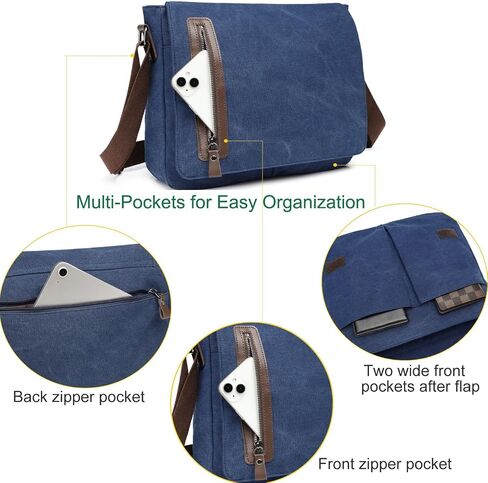 Vintage Canvas Messenger Bag Unisex Shoulder Bag Canvas Satchel Cross Body College Work Satchel Briefcase for 14 Inch Laptop in Saudi Arabia