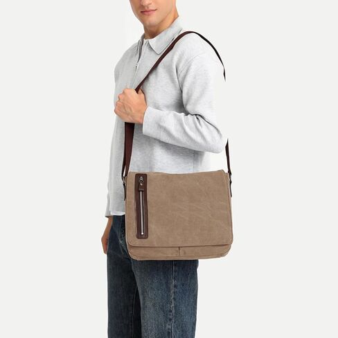 Vintage Canvas Messenger Bag Unisex Shoulder Bag Canvas Satchel Cross Body College Work Satchel Briefcase for 14 Inch Laptop in Saudi Arabia
