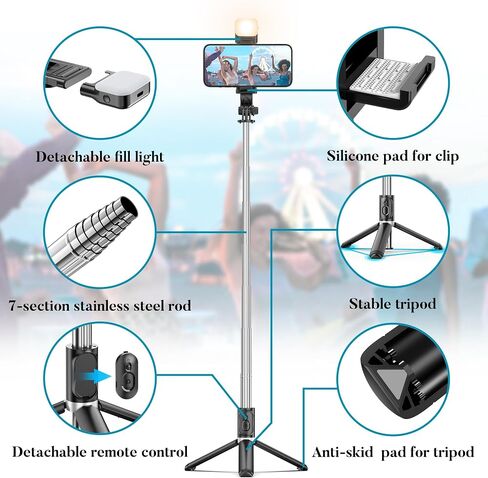 Selfie Stick Tripod, All in One Extendable & Portable iPhone Tripod Selfie Stick with Wireless Remote Compatible with iPhone 17 16 15 14 13 12 pro Xs Max, Galaxy Note10/S20/S10/OnePlus 9/9 PRO etc in Saudi Arabia