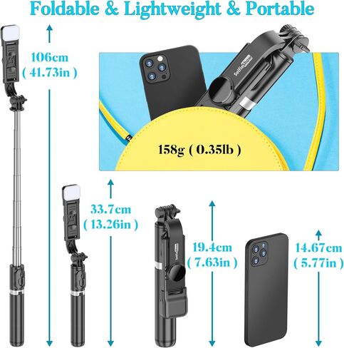 Selfie Stick Tripod, All in One Extendable & Portable iPhone Tripod Selfie Stick with Wireless Remote Compatible with iPhone 17 16 15 14 13 12 pro Xs Max, Galaxy Note10/S20/S10/OnePlus 9/9 PRO etc in Saudi Arabia