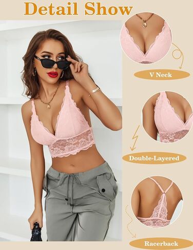 Avidlove Bralettes للنساء حمالة صدر لاسلكية من الدانتيل ورقبة على شكل حرف V Racerback ملابس داخلية قابلة للتعديل in Kuwait