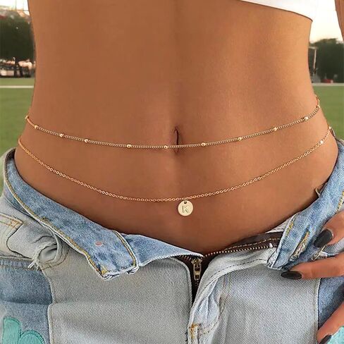 Turandoss 2PCS 18K سلاسل الخصر مطلية بالذهب الحقيقي للنساء - سلسلة الجسم البطن الطبقات الذهبية للخصر قابل للتعديل مثير بيكيني القرص سلسلة الخصر الأولية للنساء مجوهرات الخصر الشاطئ لذيذ للنساء in Kuwait