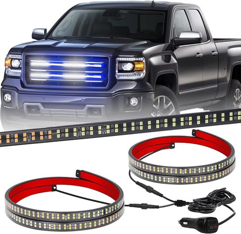 XRIDONSEN 2PCS 24 inch Truck Grill Strobe Lights Strip 288 LED Emergency Tailgate/Rear window/Grille Lights Amber White Flashing Warning Caution Safety Lights for Tow Plow Trucks Construction Vehicles in Kuwait