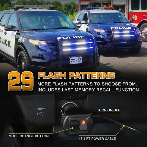 XRIDONSEN 2PCS 24 inch Truck Grill Strobe Lights Strip 288 LED Emergency Tailgate/Rear window/Grille Lights Amber White Flashing Warning Caution Safety Lights for Tow Plow Trucks Construction Vehicles in Kuwait