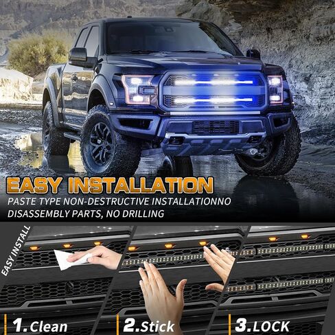 XRIDONSEN 2PCS 24 inch Truck Grill Strobe Lights Strip 288 LED Emergency Tailgate/Rear window/Grille Lights Amber White Flashing Warning Caution Safety Lights for Tow Plow Trucks Construction Vehicles in Kuwait