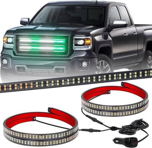XRIDONSEN 2PCS 24 inch Truck Grill Strobe Lights Strip 288 LED Emergency Tailgate/Rear window/Grille Lights Amber White Flashing Warning Caution Safety Lights for Tow Plow Trucks Construction Vehicles in Kuwait