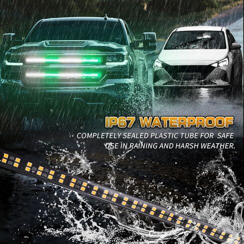 XRIDONSEN 2PCS 24 inch Truck Grill Strobe Lights Strip 288 LED Emergency Tailgate/Rear window/Grille Lights Amber White Flashing Warning Caution Safety Lights for Tow Plow Trucks Construction Vehicles in Kuwait