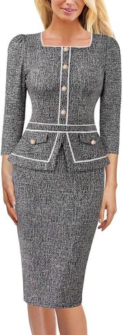 VFSHOW Womens Square Neck Buttons Peplum Cocktail Party Work Office Business Bodycon Pencil Dress in Saudi Arabia