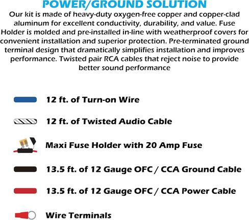 Scosche Install Centric ICAK44 True 4 Gauge Hybrid OFC 4-Channel High Current Amplifier Wiring Kit مجموعة كاملة للسيارة Amp Kit زوج ملتوي من كابلات الصوت، حامل الصمامات في الخط in Kuwait