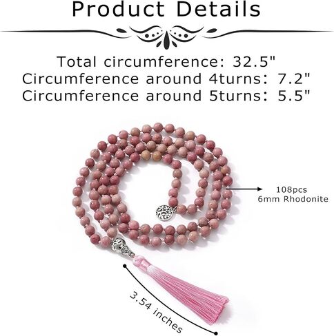 108 Mala Prayer Beads Wrap Necklace with Long Tassel Boho Necklace for Women Amazonite Bead Bracelet with Spiritual Tree of Life Pendant 108 Beads Necklace for Meditation in Saudi Arabia