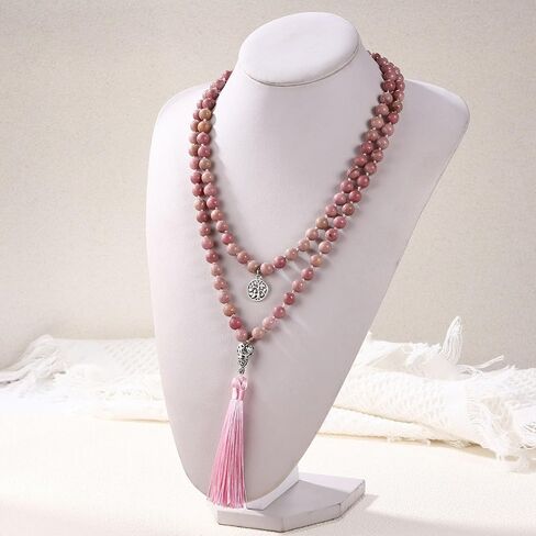 108 Mala Prayer Beads Wrap Necklace with Long Tassel Boho Necklace for Women Amazonite Bead Bracelet with Spiritual Tree of Life Pendant 108 Beads Necklace for Meditation in Saudi Arabia