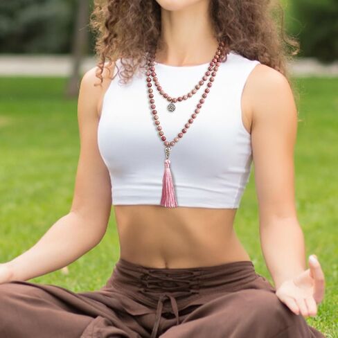 108 Mala Prayer Beads Wrap Necklace with Long Tassel Boho Necklace for Women Amazonite Bead Bracelet with Spiritual Tree of Life Pendant 108 Beads Necklace for Meditation in Saudi Arabia