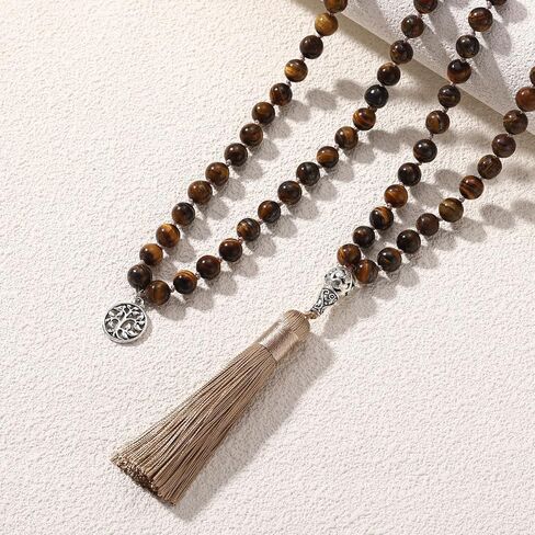 108 Mala Prayer Beads Wrap Necklace with Long Tassel Boho Necklace for Women Amazonite Bead Bracelet with Spiritual Tree of Life Pendant 108 Beads Necklace for Meditation in Saudi Arabia