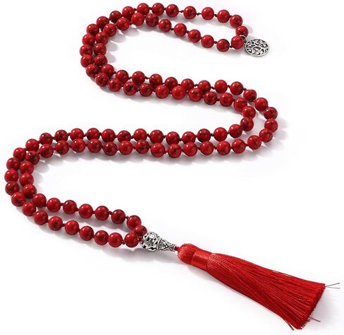 108 Mala Prayer Beads Wrap Necklace with Long Tassel Boho Necklace for Women Amazonite Bead Bracelet with Spiritual Tree of Life Pendant 108 Beads Necklace for Meditation in Kuwait