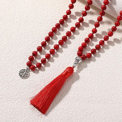 108 Mala Prayer Beads Wrap Necklace with Long Tassel Boho Necklace for Women Amazonite Bead Bracelet with Spiritual Tree of Life Pendant 108 Beads Necklace for Meditation in Kuwait