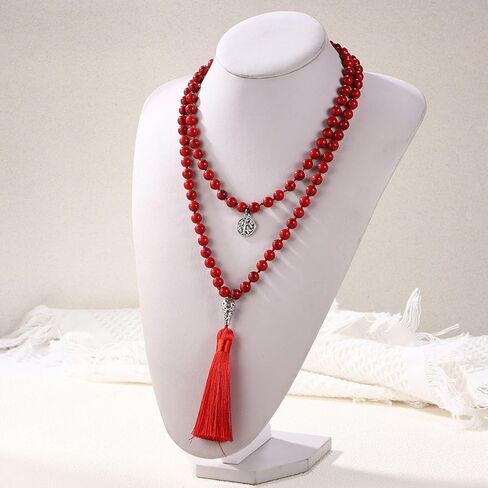 108 Mala Prayer Beads Wrap Necklace with Long Tassel Boho Necklace for Women Amazonite Bead Bracelet with Spiritual Tree of Life Pendant 108 Beads Necklace for Meditation in Kuwait