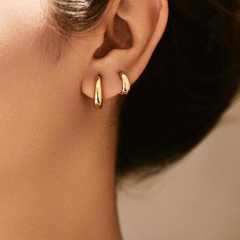 أقراط دائرية ذهبية للنساء، مجموعة أقراط دائرية صغيرة مطلية بالذهب عيار 14 قيراط لا تسبب الحساسية، أقراط هوجي هوب غضروفية ذهبية، أقراط دائرية مكتنزة مكدسة غير مشوهة in Kuwait