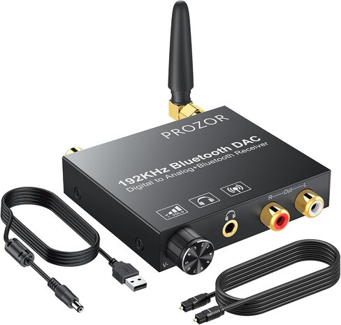 PROZOR 192KHz DAC Digital to Analog Audio Converter with Bluetooth 5.0 Audio Transmitter and Receiver, Optical to L/R Converter with aptX HD aptx Low Latency Wireless Audio Adapter in Saudi Arabia