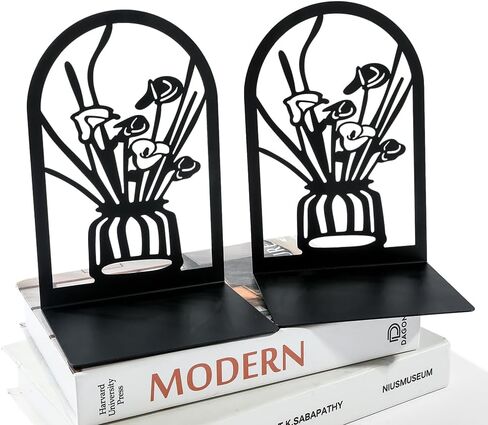 Vase Book Ends, Bookends - Metal Book Ends for Shelves, Non-Skid Book Ends, Bookends Decorative Unique for Heavy Books, Heavy Duty Book Holder for Home Office (Floret) in Saudi Arabia