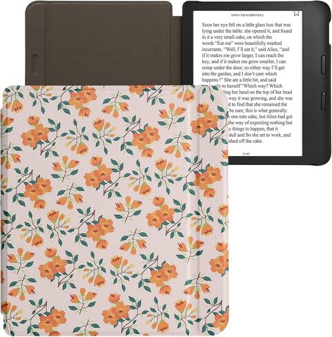 حافظة kwmobile متوافقة مع حافظة Kobo Libra 2 - غطاء القارئ الإلكتروني - زهور خضراء منقوشة in Kuwait