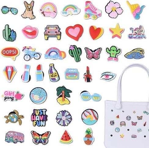 40 قطعة ساحرة لحقيبة بوج، وحقيبة حمل الشاطئ وحقيبة الشاطئ المطاطية، ملحقات بوج المثالية للفتيات والنساء in Kuwait