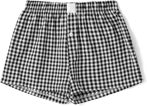 Womens Boxer Shorts Gingham Y2k Pajama Cute Plaid Striped Print Lounge Sleep Shorts in Saudi Arabia