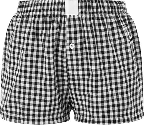 Womens Boxer Shorts Gingham Y2k Pajama Cute Plaid Striped Print Lounge Sleep Shorts in Saudi Arabia